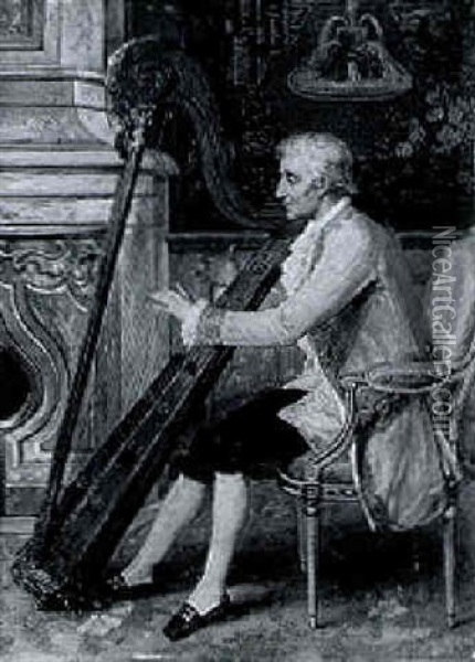 The Harpist Oil Painting - Julius Wagner