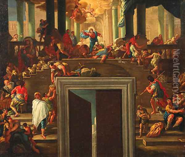 Christ Driving The Money Changers From The Temple Oil Painting - Luca Giordano