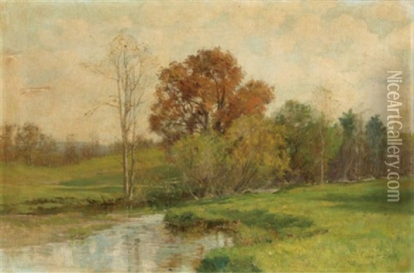 Autumn Landscape With Creek Oil Painting - Olive Parker Black