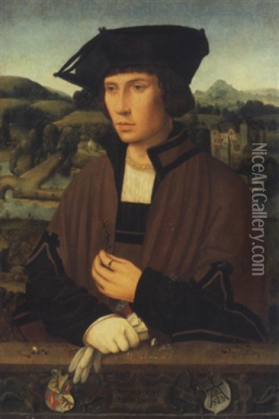 Portrait D'un Gentilhomme En Buste Tenant Une Fleur Oil Painting - Jan (Joannes Sinapius) Mostaert