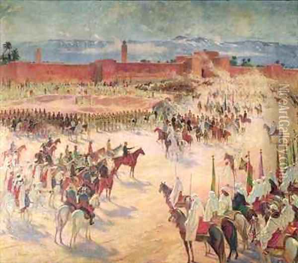 The Entrance of General Lyautey 1854-1934 and General Mangin 1862-1925 into Marrakesh in 1912 Oil Painting - Charles Jules Duvent