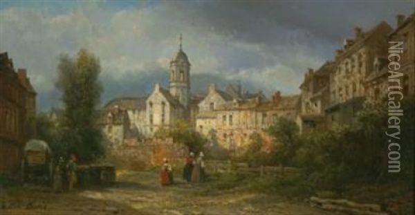 Blick Aus Einem Hinterhof Auf Eine Franzosische Stadt Oil Painting - Pierre Justin Ouvrie