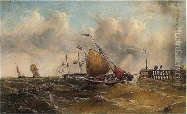 Shipping At A Harbour Entrance Oil Painting - Henry Redmore