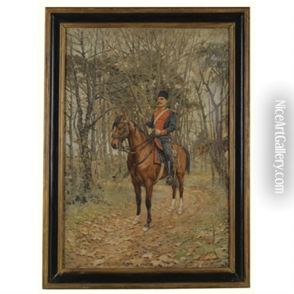 Hussar On A Stallion Oil Painting - Francesco Saverio Altamura