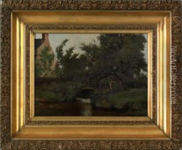 Landscape With House And Bridge Oil Painting - Charles Warren Eaton