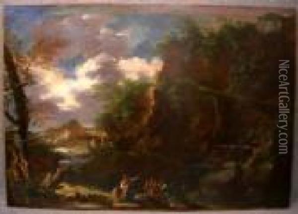 Paesaggio Con Raffigurazione Del Mito Di Latona Oil Painting - Salvator Rosa
