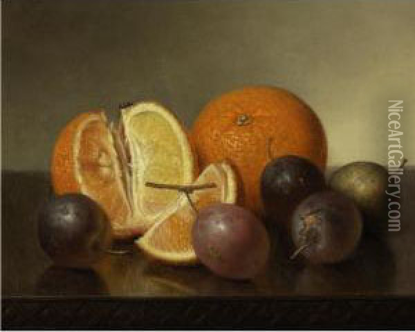 Still Life: Oranges And Plums Oil Painting - Robert Spear Dunning