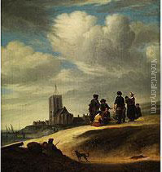 Niederlandische Uferlandschaft Mit Kirchengebaude Undfigurenstaffage Oil Painting - Gillis van Tilborgh
