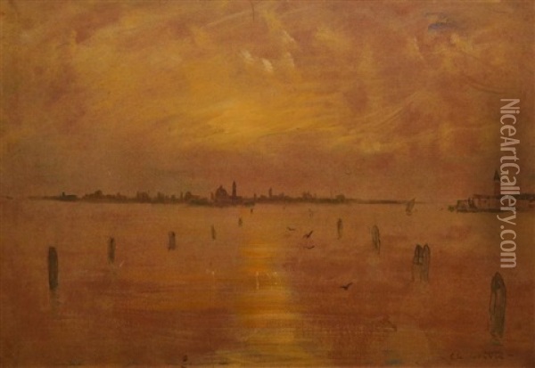 Lagune Au Crepuscule, Venise Oil Painting - Charles Cottet