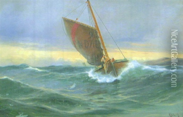 Fiskebat Fran Arendal Oil Painting - Haakon Jensen Kaulum