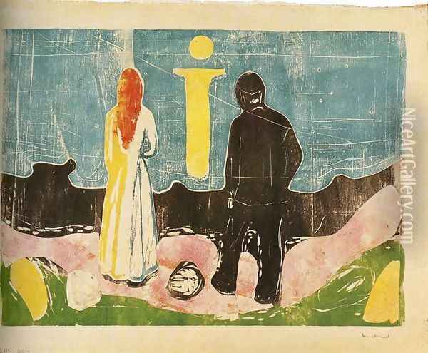 Two People. The Lonely Ones Oil Painting - Edvard Munch