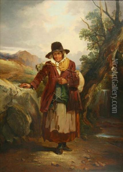 The Itinerant Welshwoman In The Hills Oil Painting - Joseph Horlor