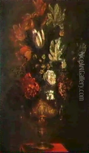 Blumenstrauss In Einer Vergoldeten Prunkvase Oil Painting - Giuseppe Recco
