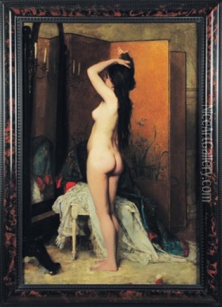 Nu Au Miroir Oil Painting - Jan Frans Verhas