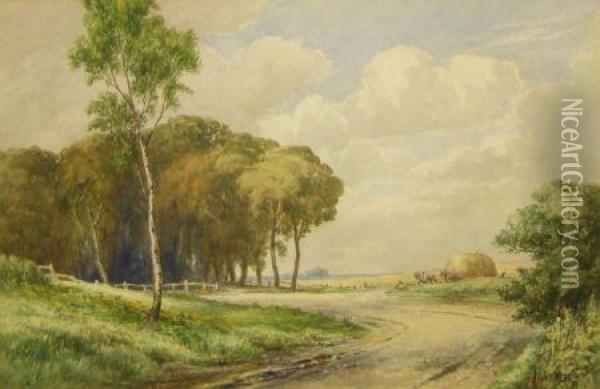 Country Landscape With Haycart Oil Painting - George Cooper