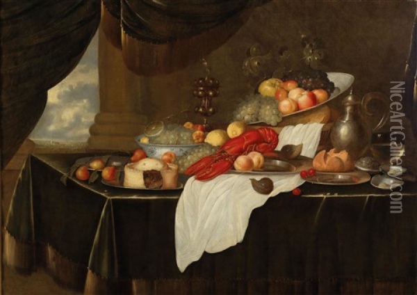 A Sumptuous Banquet With A Lobster Oil Painting - Andries De Coninck