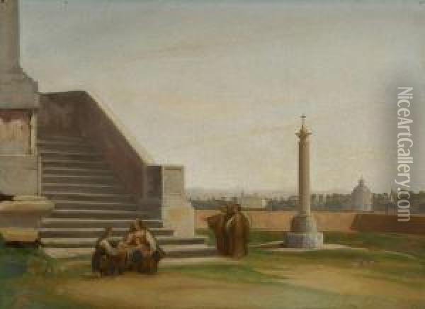 Rom - Terrasse Mit Figurenstaffage Oil Painting - Heinrich Reinhold