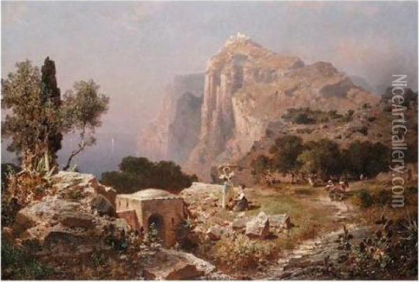 An Italian Coastal Scene Oil Painting - Franz Richard Unterberger