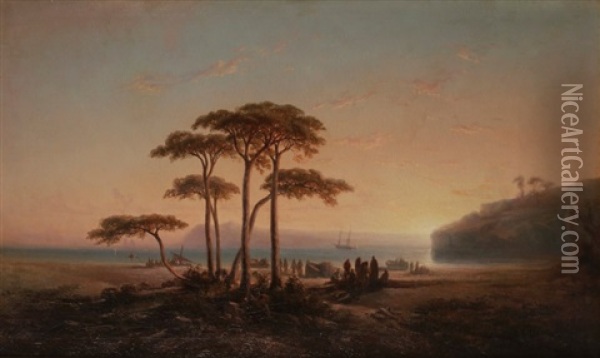 Paysage Mediterraneen, 1860 Oil Painting - Louis Edouard Isidore Cauvin