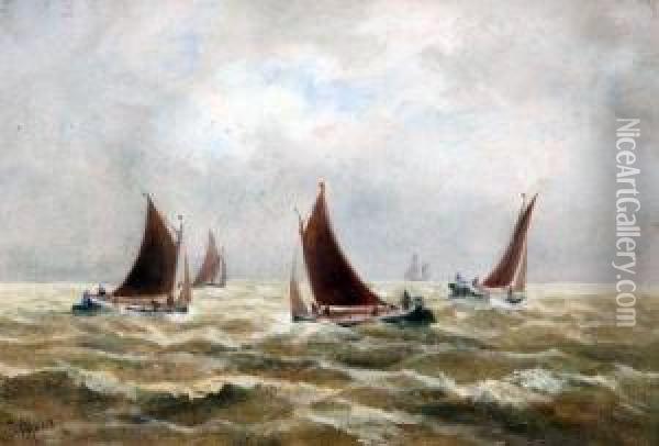 Barges At Sea Oil Painting - John Moore Of Ipswich