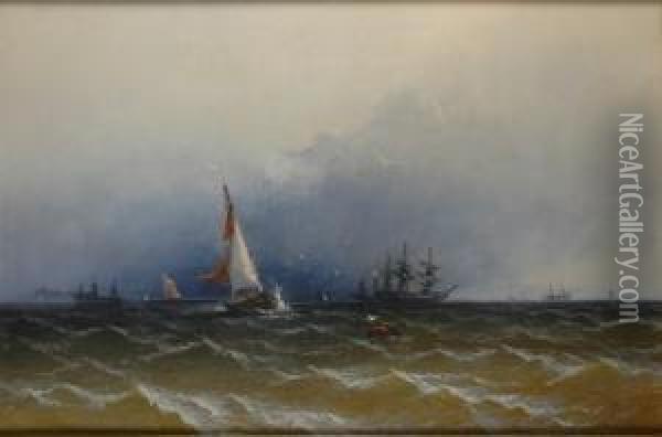 Channel Scenery - Showery Weather Oil Painting - James Hamilton