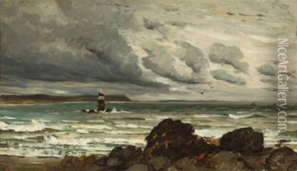 Seascape With Lighthouse Oil Painting - Henry Chase