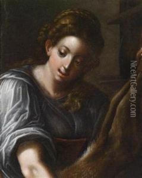A Young Woman With Suspended Venison Oil Painting - Giulio Cesare Procaccini
