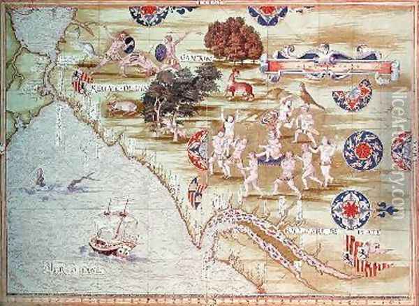 Map of Florida and the Caribbean Oil Painting - Guillaume Le Testu