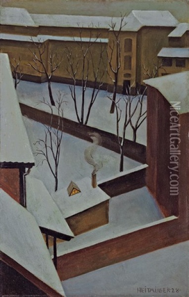 Verschneiter Hof Oil Painting - August Heitmueller