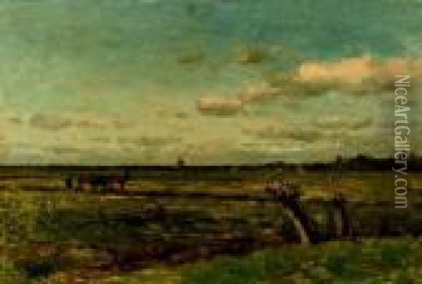 Weidelandschap Met Ploegende Boer Oil Painting - Willem Roelofs