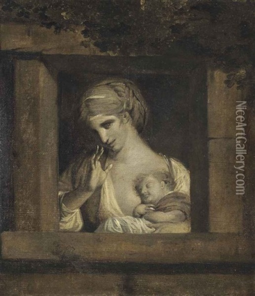 A Mother And Child In A Stone Window, En Grisaille Oil Painting - Louis Leopold Boilly