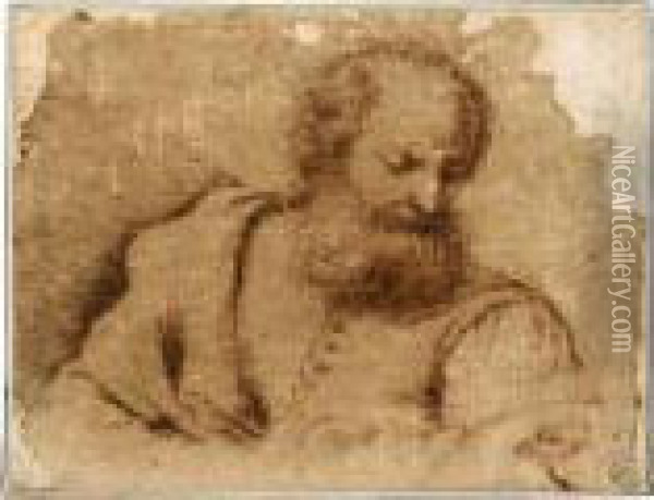 A Bearded Man Holding A Book Oil Painting - Guercino
