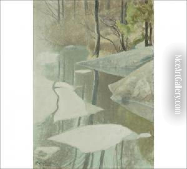 Break-up Of The Ice Oil Painting - Pekka Halonen