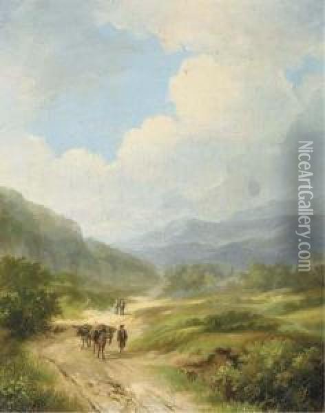 Travellers In A Hilly Landscape Oil Painting - Ferdinand Hendrik Sijpkens