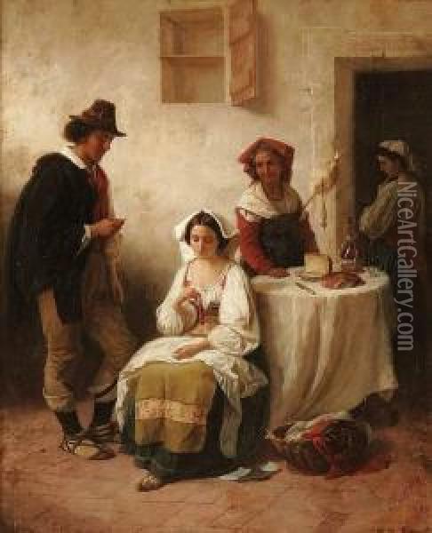The Proposal Oil Painting - Luigi Zuccoli