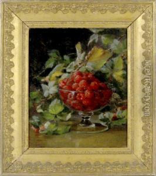 Still Life With Raspberries Oil Painting - Adelaide Palmer