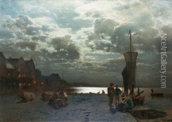 Mondnacht Im Hafen Oil Painting - Louis Douzette