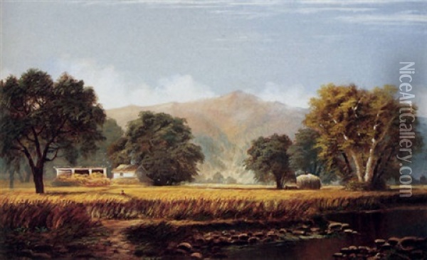 A Summer Harvest Oil Painting - Edwin Deakin