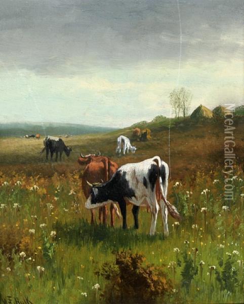 Cattle Grazing In A Landscape Oil Painting - William Frederick Hulk