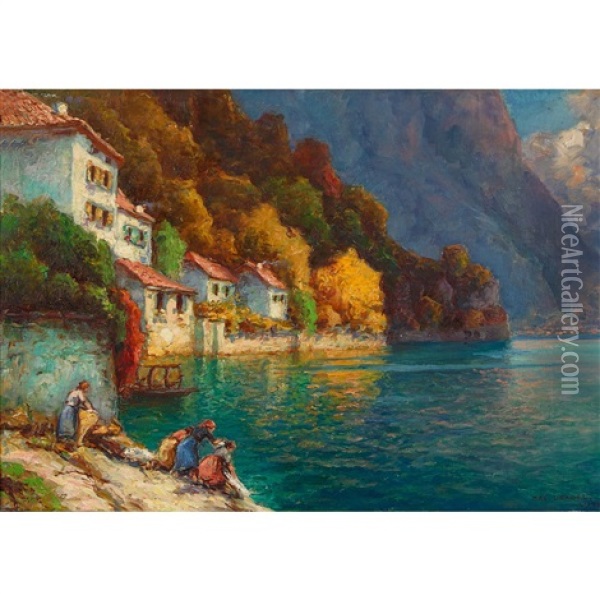 Wascherinnen Am Lago Di Lugano Oil Painting - Max Usadel