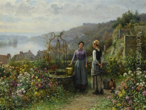 At The Well Oil Painting - Daniel Ridgway Knight