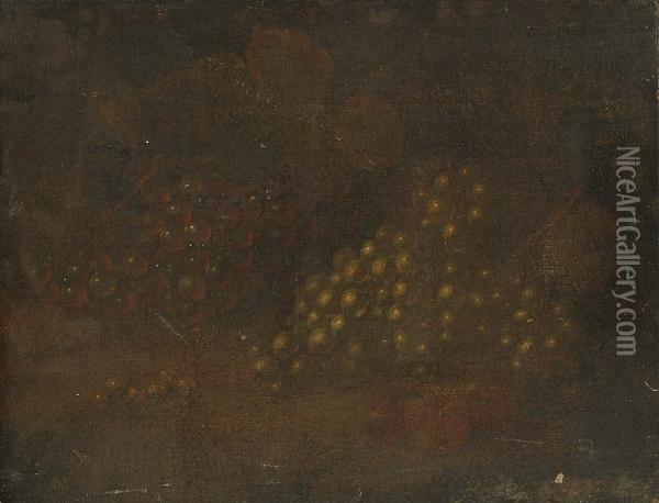 Grapes, Whitecurrants And Apples On A Ledge Oil Painting - William Sartorius