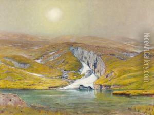 Bergsee Im Vorfruhling. Oil Painting - Albert H. Gos