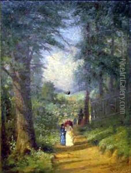 A Late Afternoon Stroll Down A Country Lane Oil Painting - Frederick Stone Batcheller