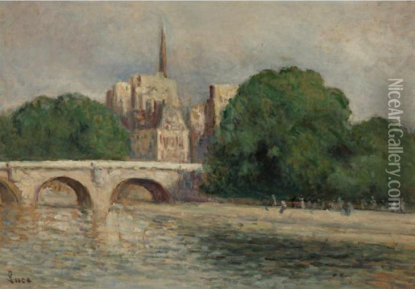 Paris, Notre Dame La Seine Et Le Vert Galant Oil Painting - Maximilien Luce