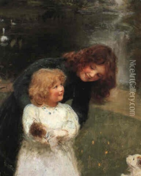 A Sketch Of The Artist's Daughters Oil Painting - Arthur John Elsley