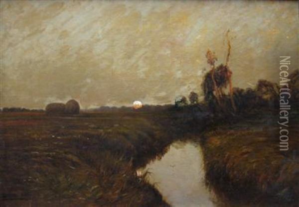 Sunset Across Hay Fields Oil Painting - Edward B. Gay