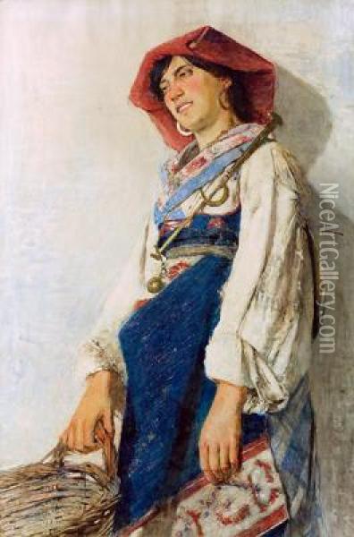 Peasant Girl Oil Painting - Augusto Daini