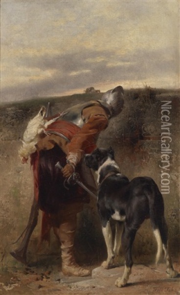 Der Wachposten - Landsknecht Mit Dogge Oil Painting - Johann Till the Younger