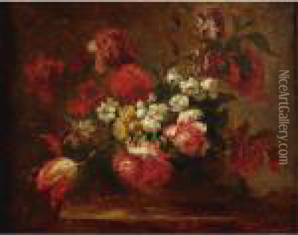 Still Life Of Flowers In A Bowl Oil Painting - Jean-Baptiste Monnoyer